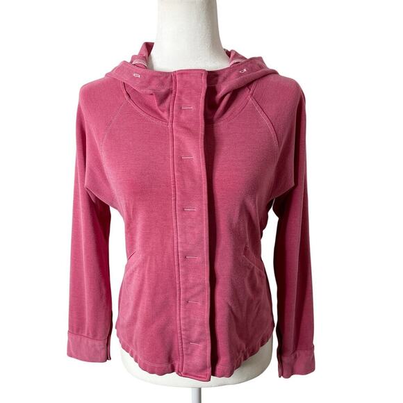 Cabi Women's Soho Hoodie Jacket Size XS Pink Snap Button Elastic Waist High Low - Picture 2 of 11